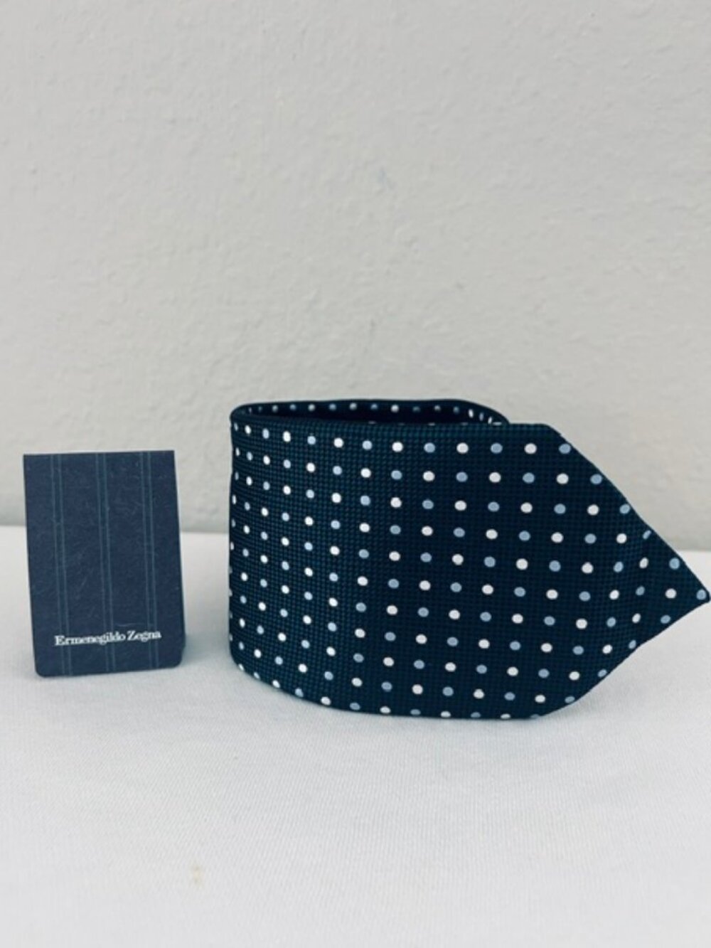 Ermenegildo Zegna Green Polka Dot Silk Tie White Silver Dots